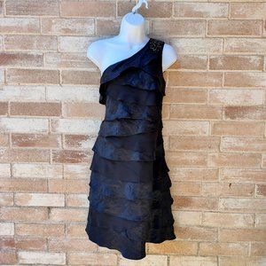S.L. Fashions Black One-Shoulder Ruffled Dress